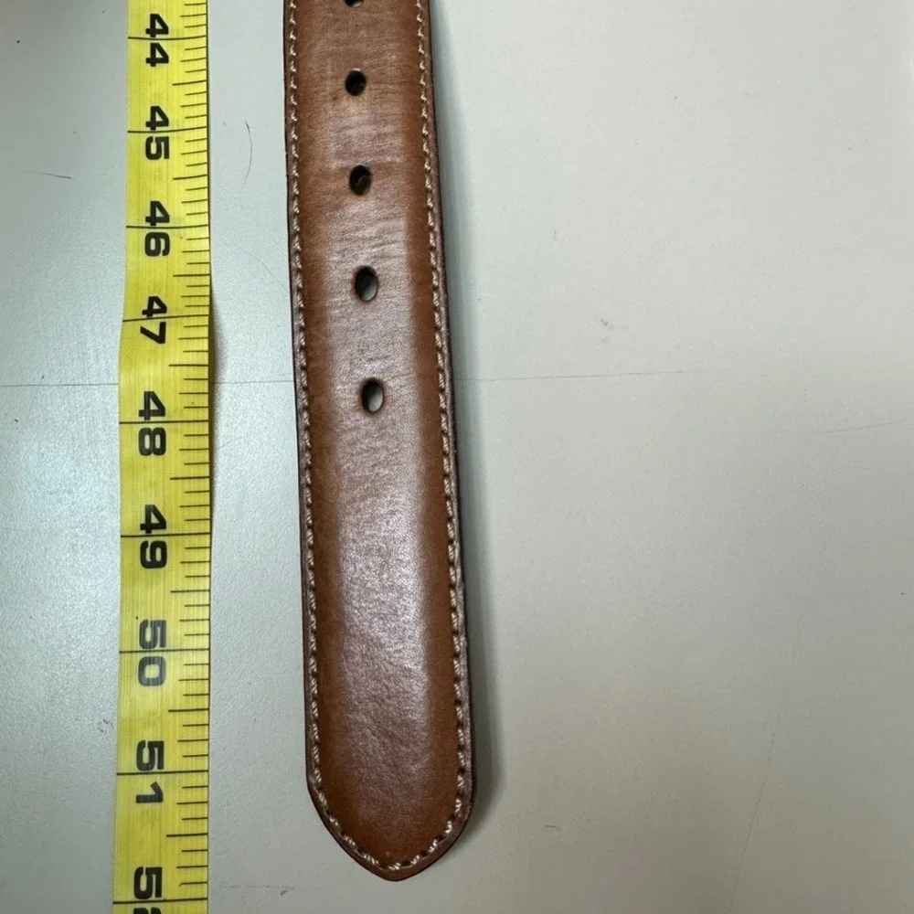 Fossil Mens Brown Leather Belt Size 44 MB1255 200 Contrast Stitch Silver Buckle